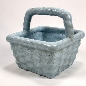 VTG Cracker‎ Barrel Easter Traditions Speckle Crackle Finish Blue Ceramic Basket